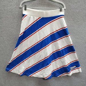 Reebok Women Skirt Large White Blue Striped Midi A-Line Embroidered Logo Pockets
